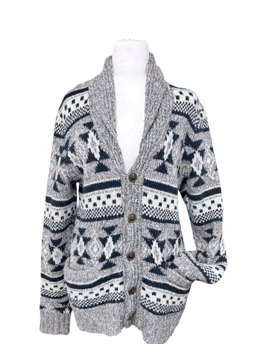 American Eagle Outfitters Nordic Knit Cardigan Y2K Gray Wool Sweater Sz S - Picture 2 of 12